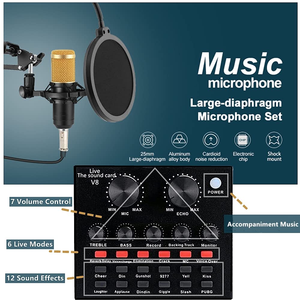 Podcast Equipment Bundle, BM-800 Recording Studio Package with Voice Changer, Live Sound Card - Audio Interface for Laptop Compu